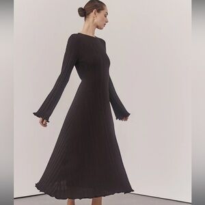 Brown Bell Sleeve Midi A-Line Dress